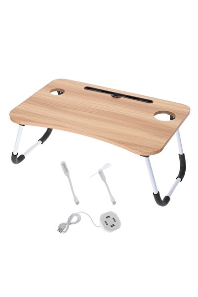 CRACOS Masa pentru Laptop plianta din MDF, dimensiune 60 x 39,5 cm, cu USB, sertar, lampa si ventilator