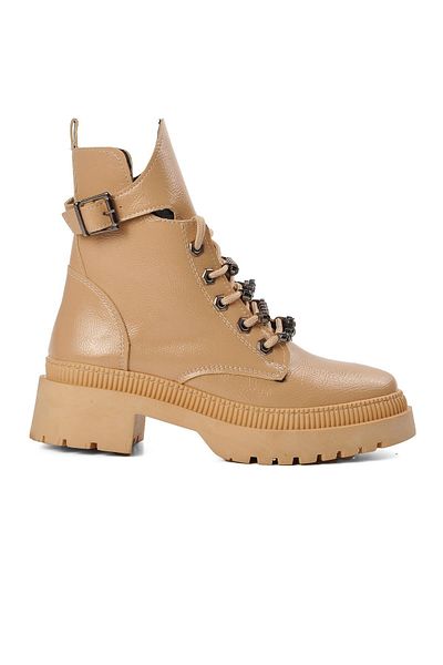 Aspor Nude Nut Wrinkled Patent Leather Women's Boots