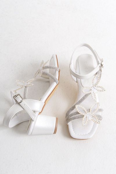 Mini Angel Butterfly Comfortable Girl's Evening Dress Butterfly Patterned Evening Dress Butterfly Girl's Heeled Shoes