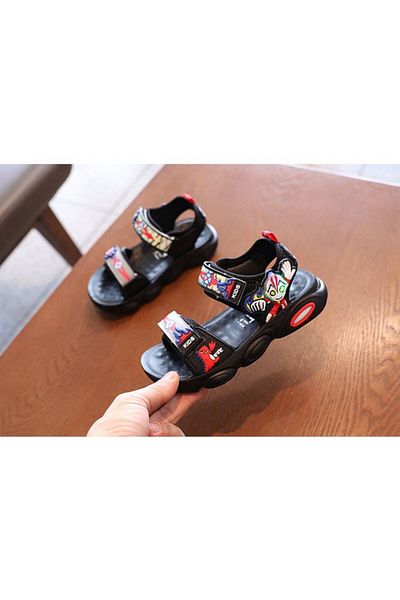 Superbaby Sandale negre cu rosu - Super erou