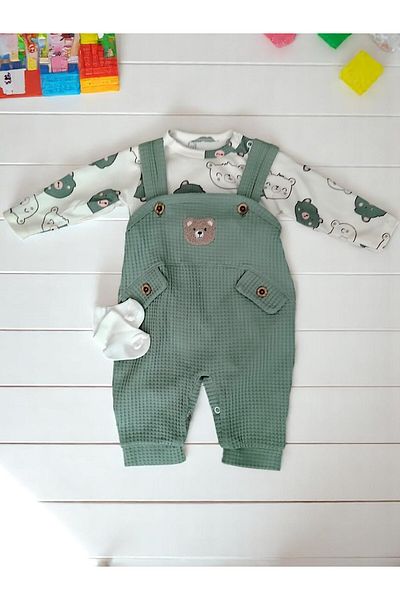 MİLAYS LİFE HOME COLLECTİON Baby Jumpsuit Socks with Teddy Bear Embroidered 100% Cotton with Gift