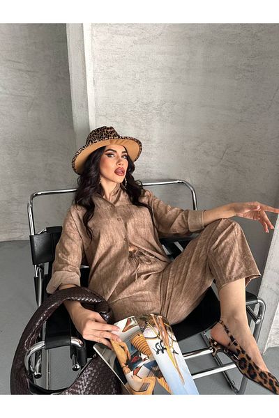 Panku Bizu Design Store Aruba Light Brown Linen Bottom-Top Set with Pockets