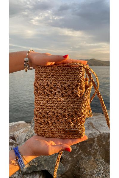 Nevdusha Design Straw Hand Knitted Shoulder Bag with Strap - Phone Bag - Messenger Bag