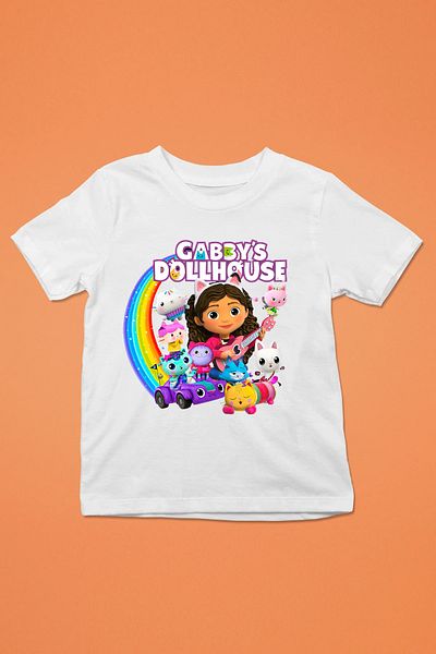 Store تي شيرت Gabby's Dollhouse مطبوع للأطفال باللونين الأبيض والأسود