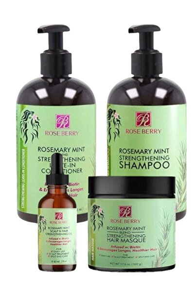 ROSE BERRYY مجموعة تقوية الشعر بالروزماري والنعناع - زيت، قناع، بلسم، شامبو