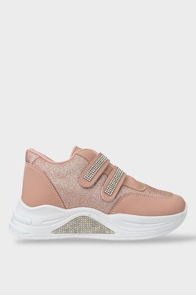 Liger Girl's High Sole Stone Glittery Velcro Sports Shoes Powder