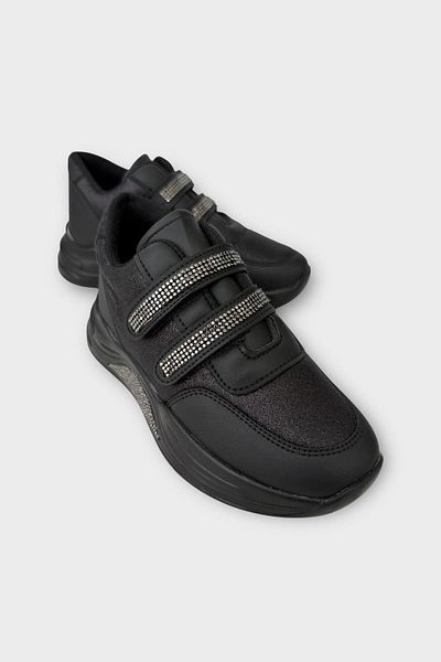Liger Girl's High Sole Stone Glittery Velcro Sports Shoes Black