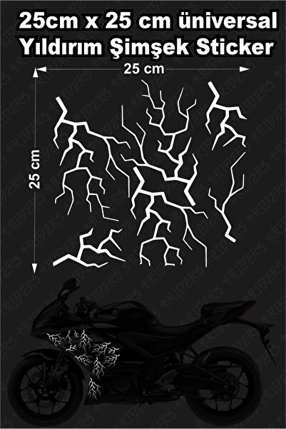 TRİDERS Şimşek Yıldırım Sticker 25x25cm Folyo Kesim Evrensel Üniversal Desen ...