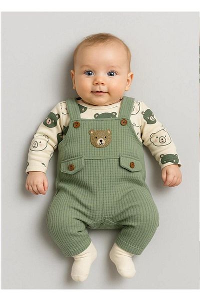 MİLAYS LİFE HOME COLLECTİON Baby Jumpsuit Socks with Teddy Bear Embroidered 100% Cotton with Gift