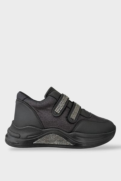 Liger Girl's High Sole Stone Glittery Velcro Sports Shoes Black
