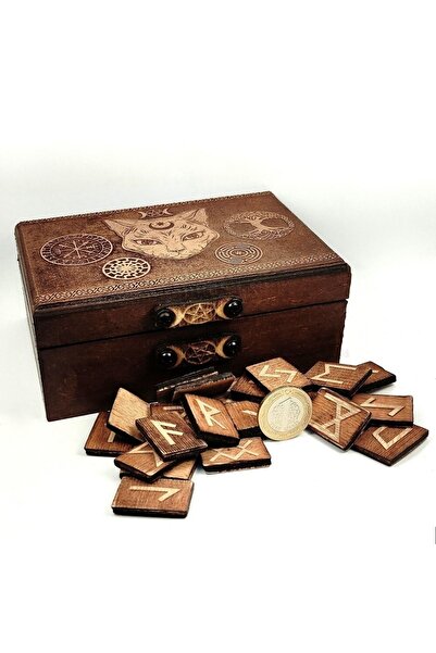 Market66 İskandinav Pagan Semboller Işli Kutu Ahşap Sandık Içinde Runik Futha...