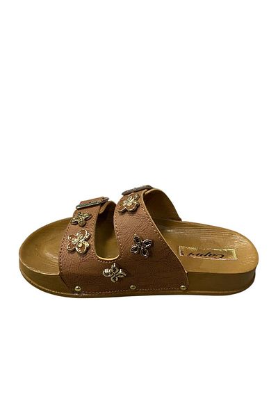 CAPRİ Women's Flat Sole Buckle Stone Slippers