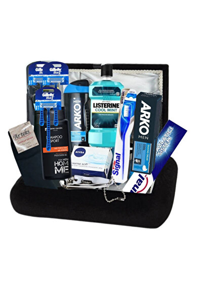 ZEYYMODA Erkek Bakım Seti Siyah Erkek Çorap - Içi Saten Damat Çeyiz Sandık Bo...