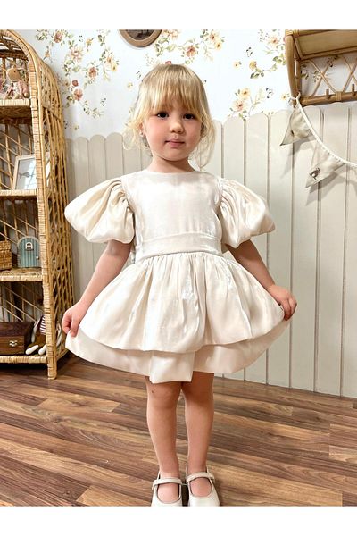 Pinkitokids Piril Balloon Sleeve Balloon Skirted Girl's Dress