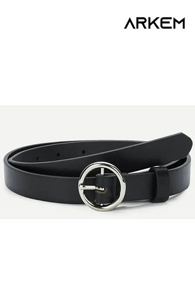 Arkem Shiny Silver Buckle Leather Patterned Black Women's Belt - 2.5 cm Daily Use