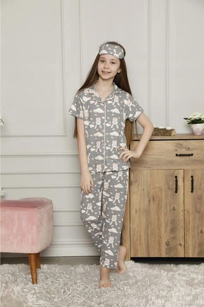 PICCALİLLY Rabbit Print Patterned Eye Patch Girls' Pajama Set