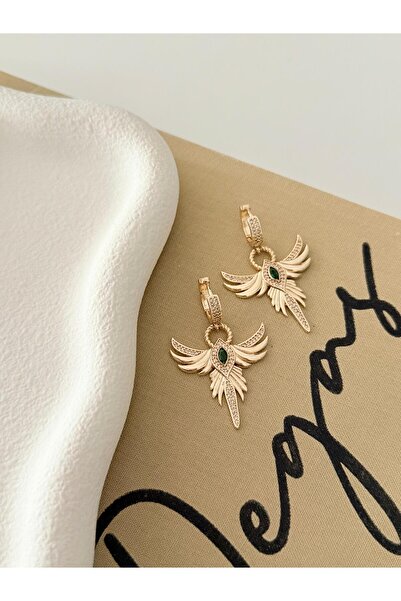 Bubbleatelier Yesil taş anka kuşu gold küpe