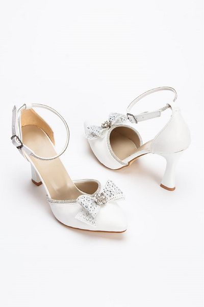 Moda Line Women's Ankle Stone and Tulle Bow Quality and Elegance Heeled Women's Evening Dress Shoes