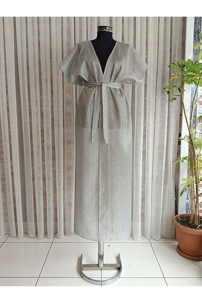 Misue Handmade Pareo transparent, kimono transparent cu sclipici, pareo lung cu cravată lejeră, rochie de plajă strălucitoare de vară