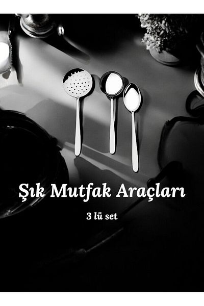 Nehir Sultan Serving Spoon Ladle Colander Set - 3 Piece Serving Set