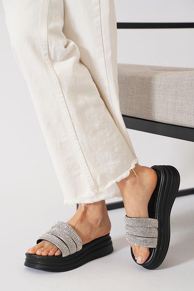 Moda Pie Γυναικείες παντόφλες Trenton Stone Thick Sole Μαύρες