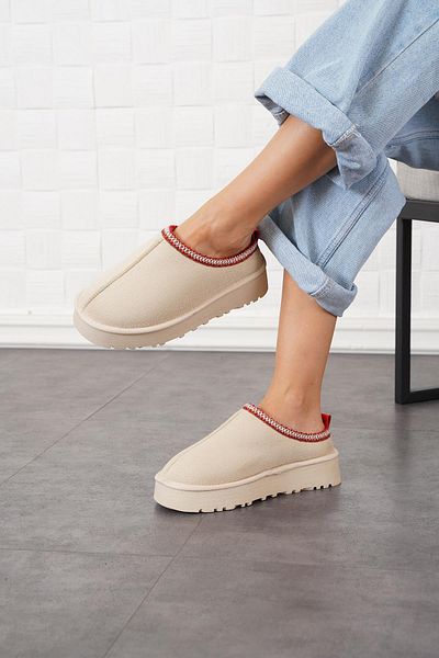 Moda Pie Senny Ραμμένη Χοντρή Σόλα Γούνινες Γυναικείες Παντόφλες Skin Suede
