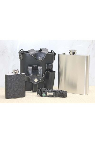 ZS DEMİR Flask Set with Leather Case