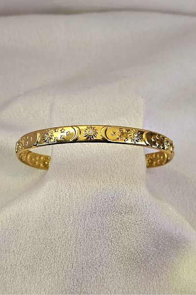 WONDER TOUCH Steel Sun and Moon Zircon Stone Bracelet,Adjustable Everyday Bracelet, Sun Talisman Women's Bracelet