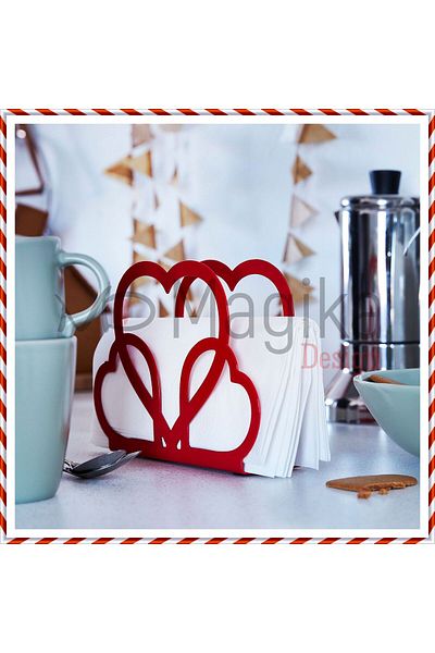 Magika Design Md Vinterfint - Red Heart Patterned Steel Napkin Holder, New Year's Themed, 19X14X6 cm