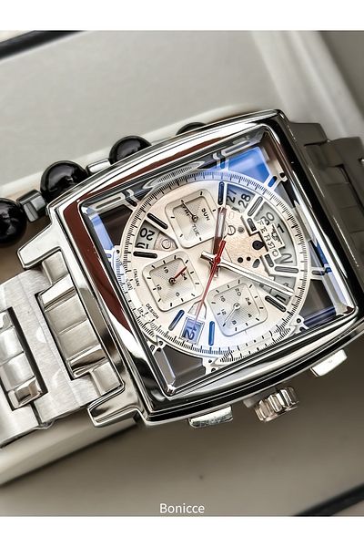 FERRO In Stylish Box, Silver White, Steel Cord,Square Dial,Functional Men's Watch Bracelet Gift
