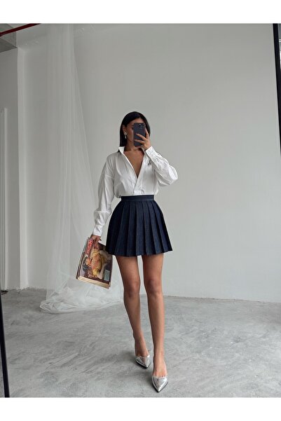 mydukkan.co Mini Pileli Denim Etek