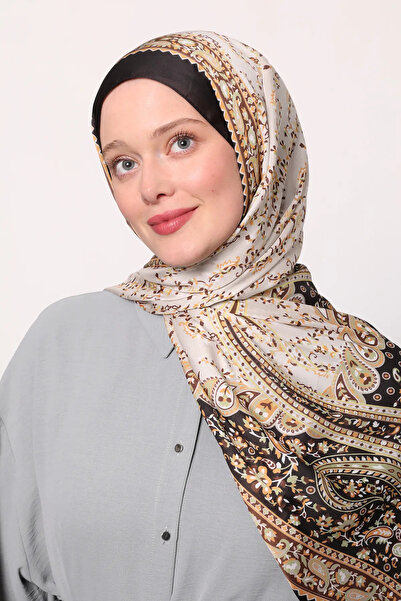 LuvenSara Indian Silk Shawl D.2 - Black/Beige