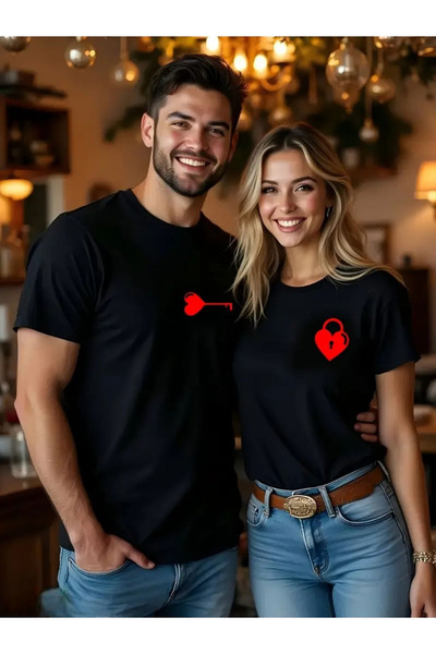 TekTarzz Unisex Heart Key Σετ 2 μπλουζάκια με σχέδιο εκτύπωσης