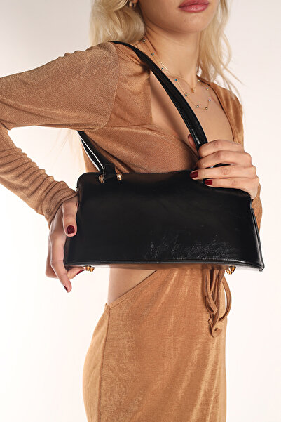 Moda Lime Geantă cutie elegantă din piele moale, neagră, cu curea lungă, de l...