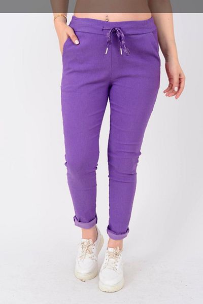 AYASOFYA OTANTIK Purple Italian - Tie-Up Waist and Skinny Leg Women's Trousers