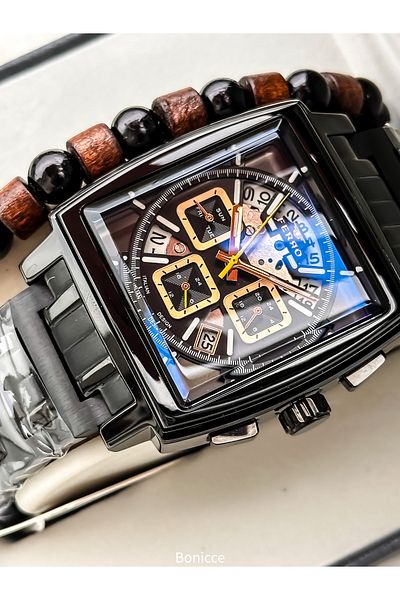 FERRO In Stylish Box,Black Steel Cord,Square Dial,Functional Men's Watch Bracelet Gift