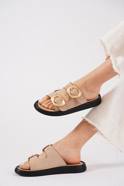 Moda Pie Epia Γυναικείες Παντόφλες Διπλής Πόρπης Καρύδι Suede