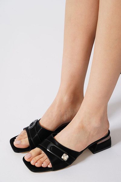 Moda Pie Γυναικείες παντόφλες Glory Side Buckle Stone Μαύρες