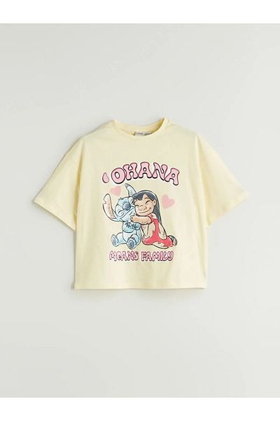 LC Waikiki Lcw Kids Yellow Crew Neck Stitch Printed Girl's T-Shirt