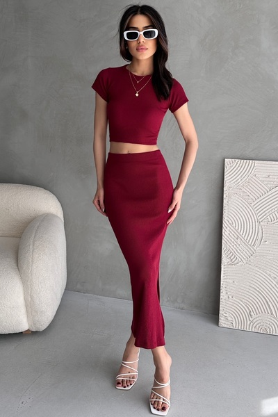EYLANA Women's Cycling Collar Half Sleeve Slit Camisole Skirt Suit