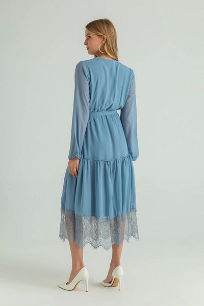 azra moda Φόρεμα με μακρυμάνικη περικοπή με κορδόνια - ΜΠΛΕ