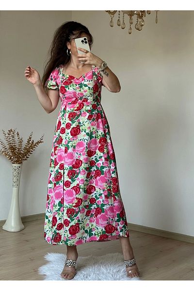 azra moda Kiss Collar Pink Floral Dress