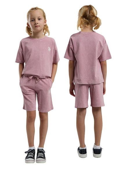 U.S. Polo Assn. U.S. Polo Girl's Dusty Rose Short Sleeve Bermuda Shorts Set of Two Vr.U.S.D20.Kç89.Y.11