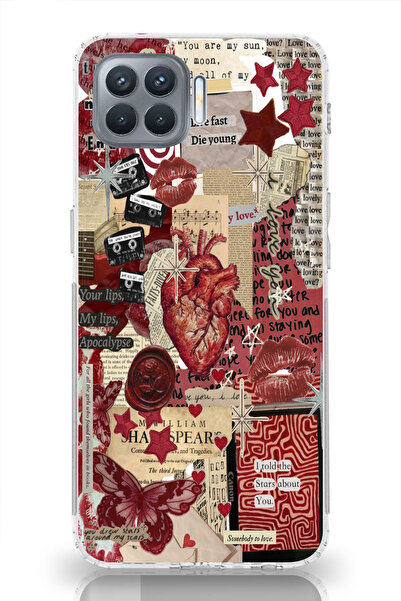 moonset Oppo Reno 4 Lite Uyumlu Kolaj Tasarımlı Baskılı Şeffaf Telefon Kılıfı