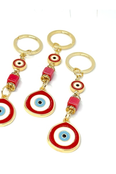 Azrua Breloc din metal cu piatră roșie și albă, breloc din metal cu mărgele o...