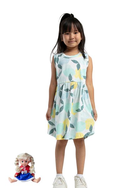 vory Girl's White Coral Round Neck Zero Sleeve Dress