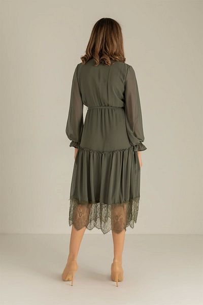 azra moda Φόρεμα με μακρυμάνικη περικοπή με κορδόνια - ΧΑΚΙ