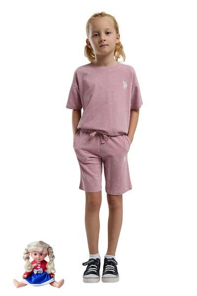 U.S. Polo Assn. U.S. Polo Girl's Dusty Rose Short Sleeve Bermuda Shorts Set of Two Vr.U.S.D20.Kç89.Y.11