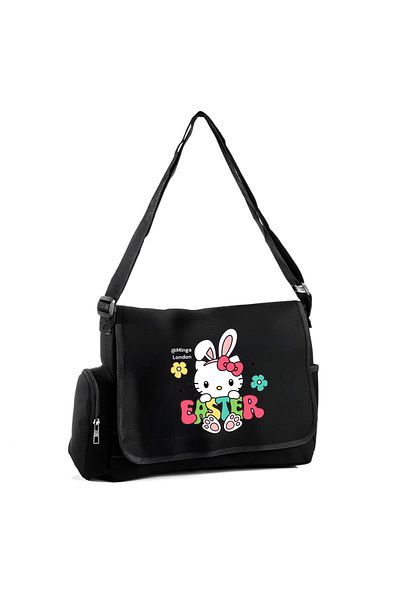 Minga London Black Easter Rabbit Printed School, Course, Classroom Messenger Bag -Mingalondon