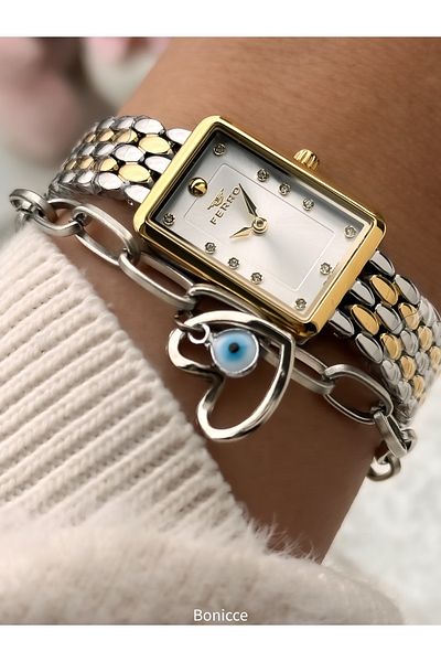 FERRO Stylish Box, Silver Steel Cord, Rectangular Case, Vip Series Women's Wristwatch Bracelet as a Gift
